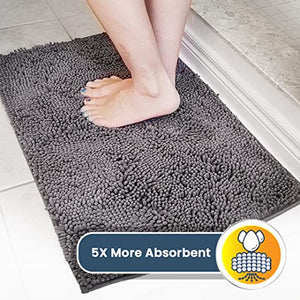 Muddy Mat® AS-SEEN-ON-TV Highly Absorbent Microfiber Door and Bath Mat and Pet Rug, Non Slip Thick Washable, Soft Chenille for Kitchen Bathroom Bedroom Indoor and Outdoor - Grey Medium 30"X19"