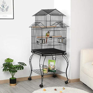 Yaheetech 55-inch Rolling Standing Triple Roof Top Medium Parrot Cage for Mid-Sized Parrots Cockatiels Sun Parakeets Green Cheek Conures Caique Pet Bird Cage with Detachable Stand