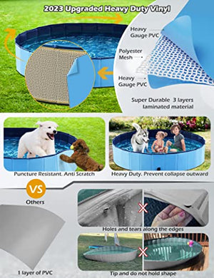 Jasonwell Foldable Dog Pet Bath Pool Collapsible, Bathing Tub Kiddie Pool for Dogs Cats and Kids (32inch.D x 8inch.H, Blue)