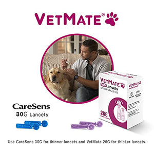 VetMate Dogs/Cats Diabetes Monitoring Starter KIT (Auto-Coding) - 1 Pet Blood Glucose Meter, 10 Test Strips, 1 Lancing Device, 10 Lancets, 1 Control Solution – Calibrated for Dogs and Cats