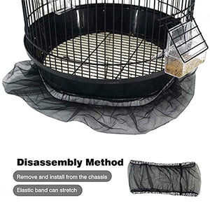 BSBMIEQM Universal Bird Cage Seed Catcher,Seed Catcher Guard Net Cover,Parrot Nylon Mesh Net Cover,Soft Airy Cage Net Stretchy Skirt for Round Square Cages(Circumference 50 inch to 90 inch，Black)