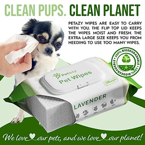 Petazy 400 Dog Wipes for Paws and Butt Ears Eyes | Organic Pet Wipes for Dogs | Lavender Scented Dog Wipes Cleaning Deodorizing | Extra Thick Paw Wipes for Dogs Cats Pets | Bonus Glove Wipes Included