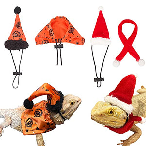 ADOGGYGO Bearded Dragon Halloween Hat Cloak Lizard Christmas Hat Scarf Set, Small Animal Halloween Christmas Festival Costume (Halloween & Xmas)