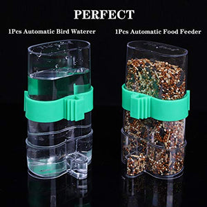 [2 Pack] Seneme Automatic Bird Water Dispenser for Cage, Birds Clear Dispenser Food Feeder, Bird Food Feeder for Cage with 1 Pcs Plastic Fruit Vegetable Feeder