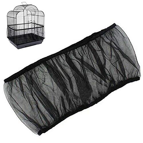 BSBMIEQM Universal Bird Cage Seed Catcher,Seed Catcher Guard Net Cover,Parrot Nylon Mesh Net Cover,Soft Airy Cage Net Stretchy Skirt for Round Square Cages(Circumference 50 inch to 90 inch，Black)