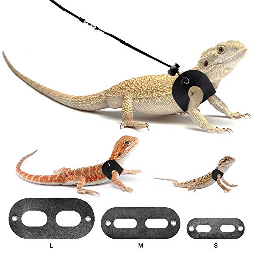 BWOGUE Bearded Dragon Harness and Leash Adjustable Leather Lizard Reptiles Harness Leash for Amphibians and Other Small Pet Animals (S,M,L,3 Pack)