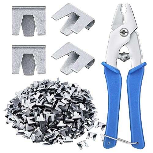 300 Pieces Wire Cage Clips with 1 Piece Wire Cage Buckle Snap Plier for Chicken Pet Dog Cat Cage (Silver, Blue)