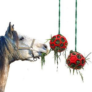 Besimple 2 Pack Horse Treat Ball Hay Feeder Toy, Goat Feeder Ball Hanging Feeding Toy for Horse Goat Sheep Relieve Stress(Red)