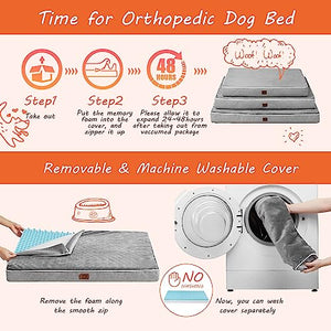 EHEYCIGA Waterproof Dog Beds for Extra Large Dogs with Orthopedic Memory Foam, Grey, 41x27