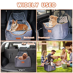 AlfaTok Memory Foam Booster Dog Car Seat with Washable Removable Cover, Elevated Pet Car Seat, Anti-Slip Sturdy Dog Booster Seats for Small Dogs 25lbs, Dog Seat Belt, Storage Pocket, Dog Blankets