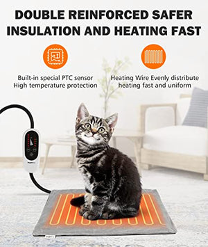 BurgeonNest Heated Cat Bed, Pet Heating Pad with Timer, 18" x 16" Upgraded Electric Heated Dog Bed with Temperature Adjustable Heated Pet Mat Warmer Blanket Auto Power-Off