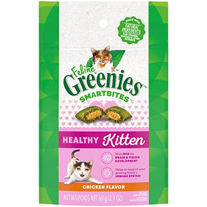 FELINE GREENIES SMARTBITES Healthy Kitten Treats, Chicken Flavor, 2.1 Oz Pack