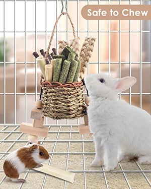 Bissap Rabbit Chew Toys, Natural Seagrass Hanging Basket Chews Water Plant Woven Bunny Chewing Treats for Guinea Pigs Chinchillas Hamsters Rats and Other Small Pets Teeth Grinding Toy