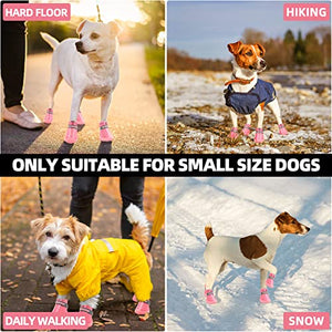 Dog Shoes for Small Dogs Boots, Waterproof Dog Booties Paw Protector for Outdoor Walking, Puppy Shoes with Reflective Strips Rugged Anti-Slip Sole for Hardwood Floors Hot Pavement Winter Snow 4PCS/Set