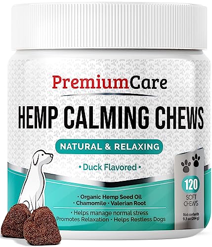 PREMIUM CARE Hemp Calming Chews for Dogs, Made in USA, Helps with Dog Anxiety, Separation, Barking, Stress Relief, 9.3 oz (264g), 120 count