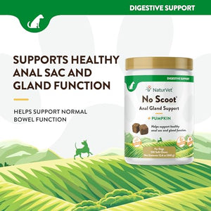 NaturVet - No Scoot for Dogs - 120 Soft Chews - Plus Pumpkin - Supports Healthy Anal Gland & Bowel Function - Enhanced with Beet Pulp & Psyllium Husk