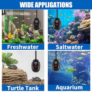 FREESEA Aquarium Fish Tank Heater: 50W Small Submersible Turtle Heater with Adjustable Temperature External Controller for Betta | Saltwater | Freshwater | 1-10 Gallon