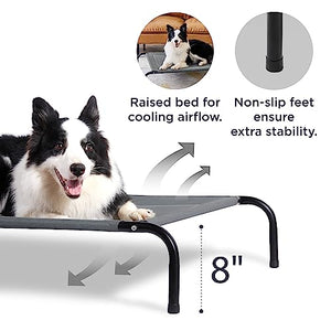 Bedsure Elevated Raised Cooling Cots Bed for Large Dogs, Portable Indoor & Outdoor Pet Hammock with Skid-Resistant Feet, Frame with Breathable Mesh, Grey, 49 inches