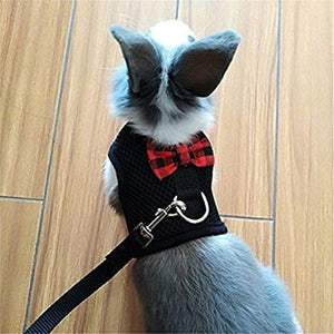 Rabbit Harness with Leash Adjustable Soft Mesh Vest Harness for Bunny Kitten Guinea Pig Rat (S, Black)