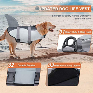 EMUST Dog Life Vest, Dog Life Jacket for Small, Middle, Large Dogs with Rescue Handle Flotation Vest Safety Lifesaver for Swimming Pool Beach Boating, (S,Grey)