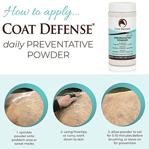 Coat Defense Daily Preventative Powder for Horses - Safe & Effective Equine Sweet Itch, Skin Funk, Scratches, & Rain Rot Treatment - Dry Shampoo for Horses, 8 oz Formula with All Natural Ingredients