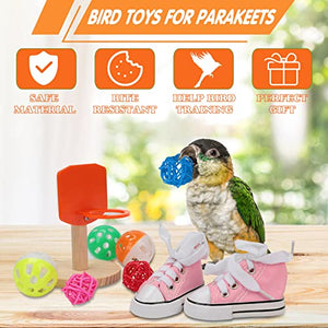 BWOGUE 12PCS Bird Training Toys Parrot Intelligence Toy Mini Sneaker Skateboard Parrot Wooden Block Puzzles Toy Bird Basketball Toy Stacking Rings for Budgie Parakeet Cockatiel Conure Lovebird