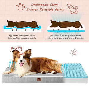 EHEYCIGA Waterproof Dog Beds for Extra Large Dogs with Orthopedic Memory Foam, Grey, 41x27