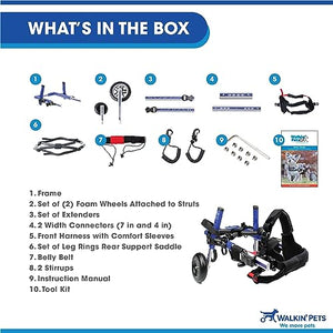 Walkin' Wheels Small Dog Wheelchair, Lightweight Dog Wheelchair for Back Legs, 15-25 lbs, for 6-8 inches Leg Height - Blue