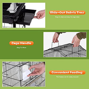 Best Pet Bird Cage 64-inch Open Top Standing Medium Small Parrot Parakeet Bird Cage with Rolling Stand for Lovebirds Parakeets Cockatiels and Parrotlet, Pet Flight Bird Cage Birdcage, Black