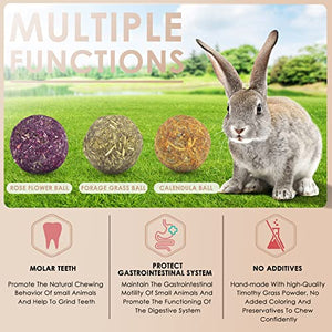 Bissap Bunny Chew Toys 15PCS, 100% Natural Flowers Flavored Timothy Hay Balls Rabbit Chew Treats for Hamster Guinea Pigs Rats Chinchillas Gerbils and Other Small Animals Teeth Care