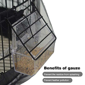 BSBMIEQM Universal Bird Cage Seed Catcher,Seed Catcher Guard Net Cover,Parrot Nylon Mesh Net Cover,Soft Airy Cage Net Stretchy Skirt for Round Square Cages(Circumference 50 inch to 90 inch，Black)