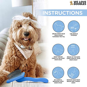 We Love Doodles Dog Slicker Brush for Grooming Pet Hair Poodle Brush for Shedding Medium & Long Haired Dogs Brush - Goldendoodle Long Pin Brush (Large)