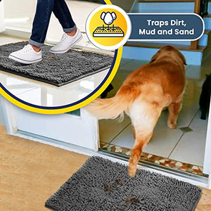 Muddy Mat® AS-SEEN-ON-TV Highly Absorbent Microfiber Door and Bath Mat and Pet Rug, Non Slip Thick Washable, Soft Chenille for Kitchen Bathroom Bedroom Indoor and Outdoor - Grey Medium 30"X19"