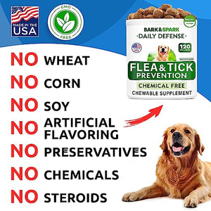 Natural Flea and Tick Prevention Chews for Dogs - Chewable Tablets for Dogs - All Breeds and Ages - Made in USA Flea and Tick Remover Supplement - Bacon - 120 Treats