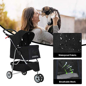 BestPet 3 Wheels Pet Stroller Dog Cat Cage Jogger Stroller for Medium Small Dogs Cats Travel Folding Carrier Waterproof Puppy Stroller with Cup Holder & Removable Liner,Black