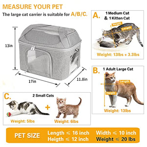 Bejibear Small Cat Carrier for 2 Cats, Oeko-TEX Certified Soft Side Pet Carrier for Cat, Small Dog, Collapsible Travel Small Dog Carrier, TSA Airline Approved Cat Carrier for Medium Cats 20 lbs-Gray