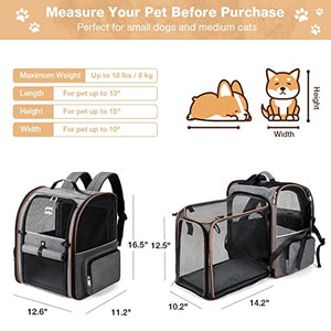 Lekebobor Large Cat Backpack Carrier Expandable Pet Carrier Backpack for Small Dogs Medium Cats Fit Up to 18 Lbs, Dog Backpack Carrier, Foldable Puppy Backpack Carrier for Travel, Hiking,Grey