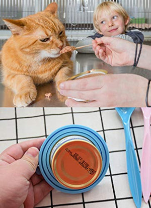 Comtim Pet Food Can Cover Silicone Can Lids for Dog and Cat Food(Universal Size,One fit 3 Standard Size Food Cans),Blue and Green