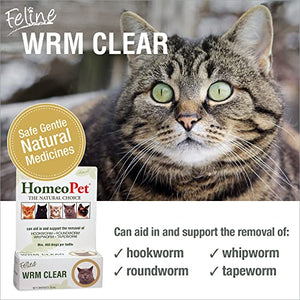 HomeoPet Feline WRM Clear, Natural Tapeworm, Whipworm, Roundworm, and Hookworm Medicine for Cats, 15 Milliliters