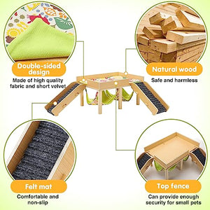 MEWTOGO Guinea Pigs Hammock with Platform, Wooden Guinea Pig Hideout with Stairs, Safe and Durable Small Pet Bed for Piggies Chinchilla Rat Hamster Bunny (Double Hammocks)