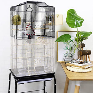 JULMELON 2Pcs Adjustable Bird Cage Seed Catcher(White) Birdcage Nylon Mesh Cover Twinkle Star Universal Birdcage Cover for Parakeet Round Square Cage with Spring Hook