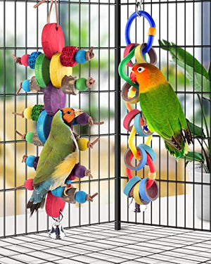 Bissap 2PCS Bird Chew Toys, Multicolored Bagel Cascade Bird Parrot Toy Biting Paper Cardboard Olympic Rings Conures Toys for Amazon Cockatiels Cockatoos Macaws and Similar Sized Pet Birds