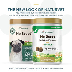 NaturVet - No Scoot for Dogs - 120 Soft Chews - Plus Pumpkin - Supports Healthy Anal Gland & Bowel Function - Enhanced with Beet Pulp & Psyllium Husk