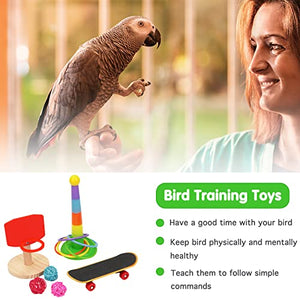 BWOGUE 12PCS Bird Training Toys Parrot Intelligence Toy Mini Sneaker Skateboard Parrot Wooden Block Puzzles Toy Bird Basketball Toy Stacking Rings for Budgie Parakeet Cockatiel Conure Lovebird