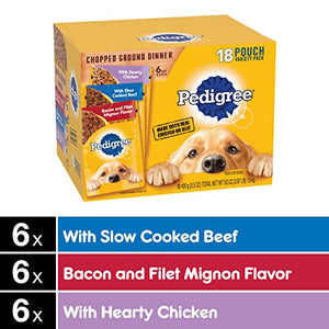 PEDIGREE CHOPPED GROUND DINNER Adult Soft Wet Dog Food 18-Count Variety Pack, 3.5 oz Pouches