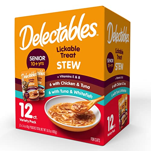 Hartz Delectables Stew Senior Lickable Wet Cat Treats, Multiple Flavors 12 Count (Pack of 1)