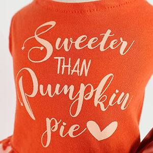 Fitwarm Thanksgiving Sweeter Than Pumpkin Pie Dog Dress 100% Cotton Puppy Costumes Pet Clothes Holiday Girl One-Piece Doggy Outfits Tank Top Vest Dresses Cat Apparel Orange Large