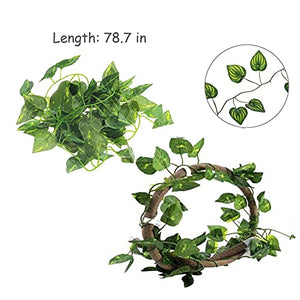 kathson Bearded Dragon Hammock Reptile Hideout Wooden Bridge Jungle Climber Vines Flexible Reptile Leaves with Suction Cups Reptile Habitat Decor for Chameleon, Lizards, Gecko, Snakes Climbing Hiding