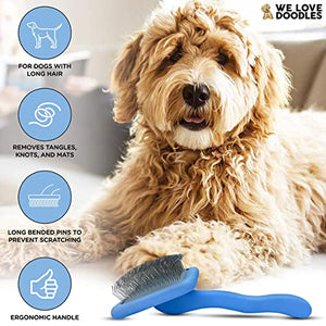 We Love Doodles Dog Slicker Brush for Grooming Pet Hair Poodle Brush for Shedding Medium & Long Haired Dogs Brush - Goldendoodle Long Pin Brush (Large)