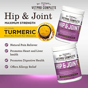 VetPro Dog Hip and Joint Supplement - Pain and Inflammation Relief Chews with Glucosamine, Chondroitin, MSM, Turmeric, Vitamin C, Omega 3 - Treats Hip Dysplasia, Arthritis - Dogs Chewable Supplements